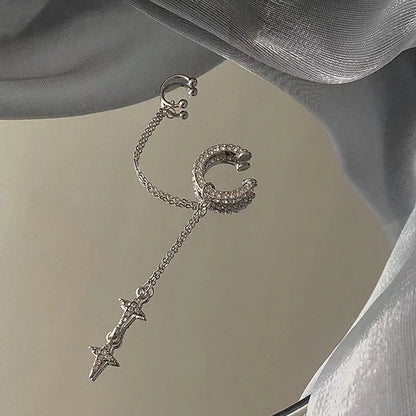 Dark Punk Metal Chain Cross Love Earring