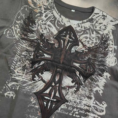 Wing Pattern Gothic Cotton T-shirt
