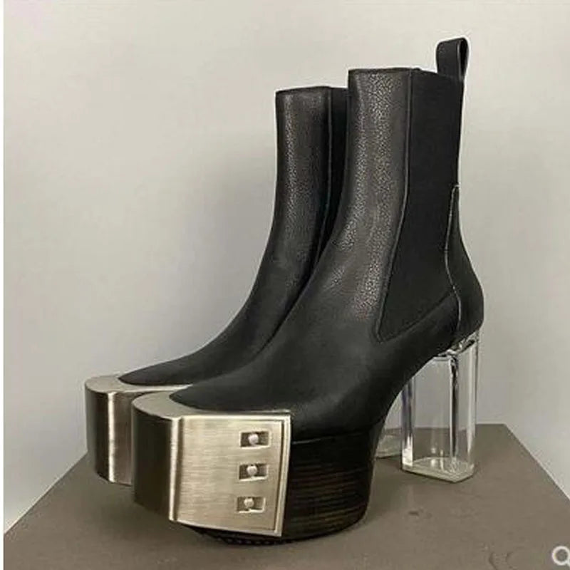 Rider Metal Square Toe Zipper Gothic Knee High Boot