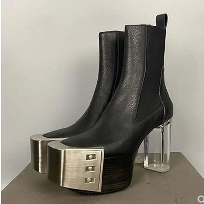 Rider Metal Square Toe Zipper Gothic Knee High Boot