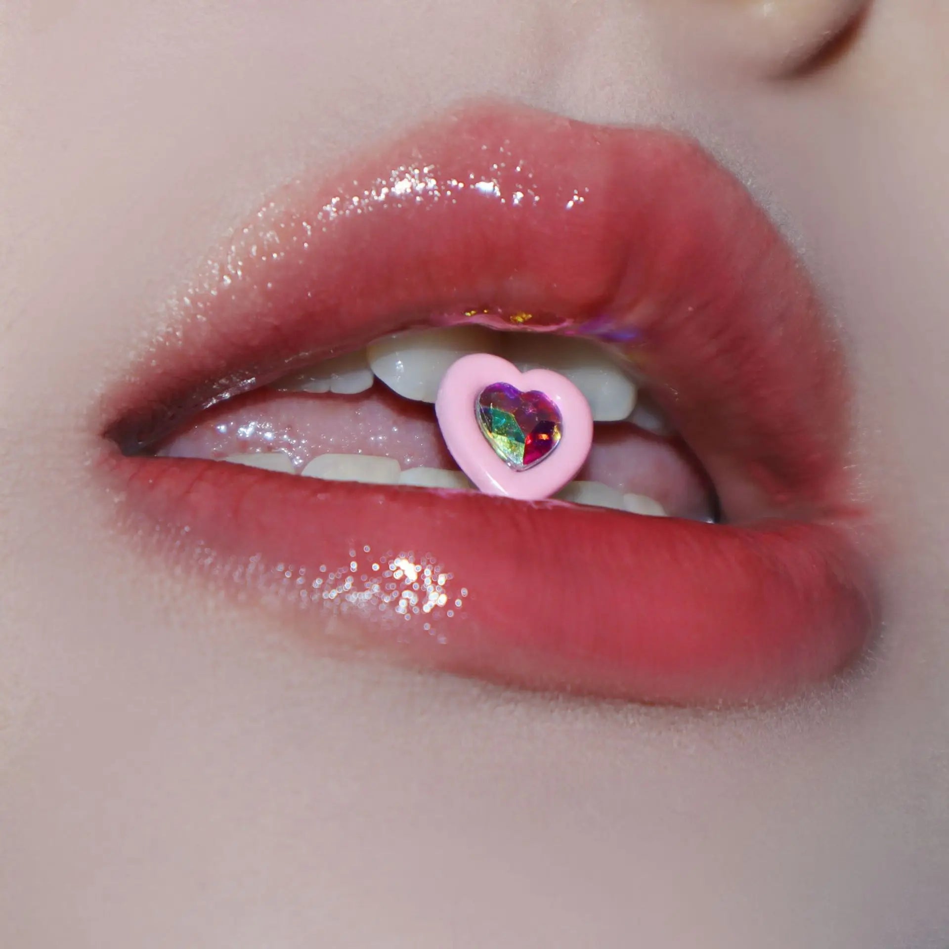Love Peach Heart Pink Black Barbell Tongue Ring Main image