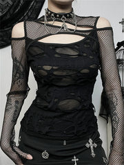 Gothic Mesh Mock Neck Sheer Blouse