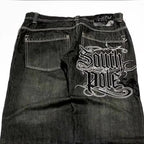 Letter Embroidery Wide Leg Pants