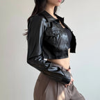 Button Detail Short Faux Leather Jacket
