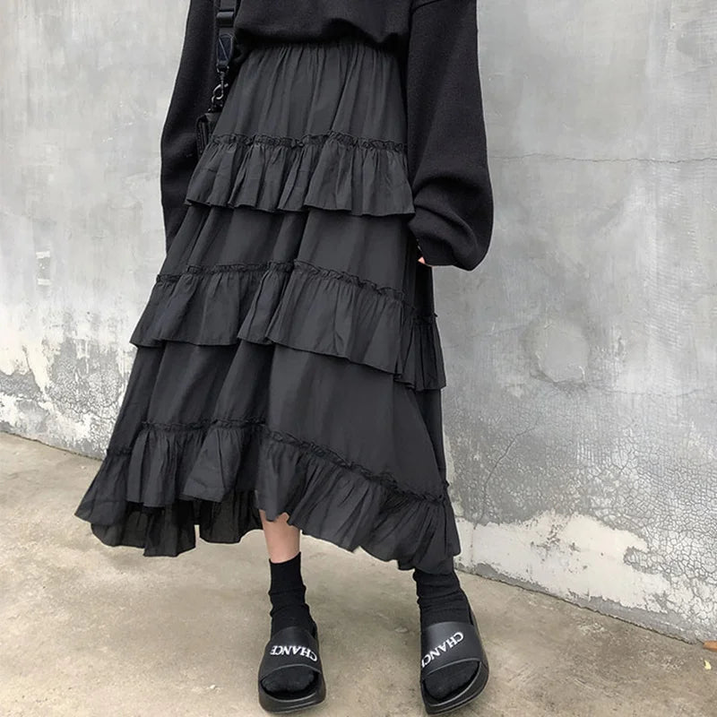 Gothic High Low Ruched Ruffle Skirt Main image