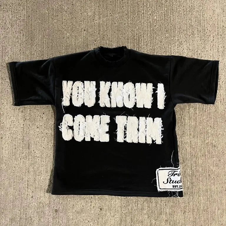 Rock Hip Hop Letter Patch Cotton T-shirt