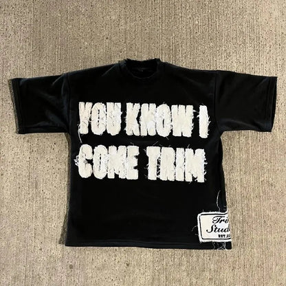 Rock Hip Hop Letter Patch Cotton T-shirt