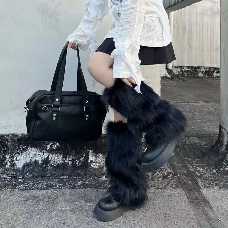 Gothic Faux Fur Plush Long Leg Sock