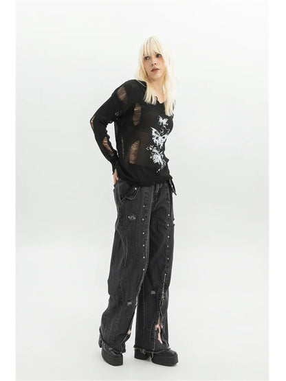 Black Gothic 90s Aesthetic Denim Pant