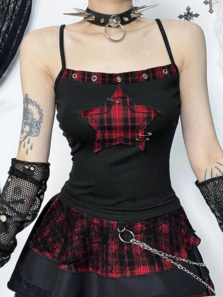 Y2K Plaid Patchwork Cyber Punk Crop Top