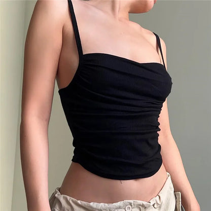 Spaghetti Straps Ruched Casual Backless Crop Top