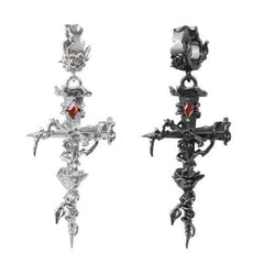 Gothic Red Crystal Lava Heart Pendant Earring