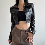 Button Detail Short Faux Leather Jacket