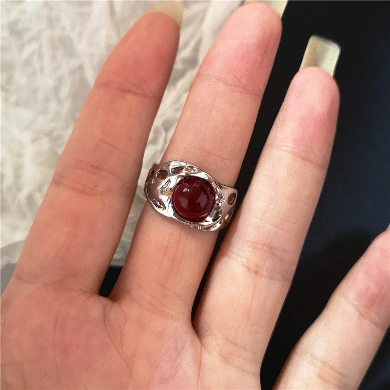 Goth Punk Red Crystal Heart Cross Ring
