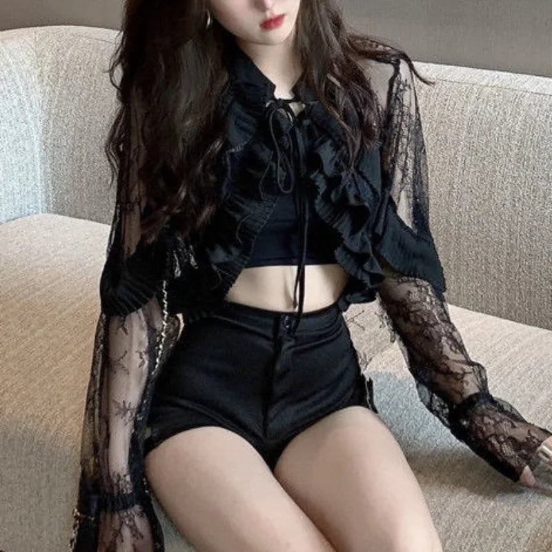 Sheer Lace Long Sleeve Mesh Top Secondary image