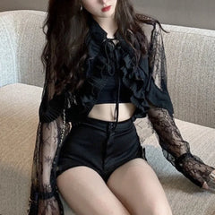 Sheer Lace Long Sleeve Mesh Top