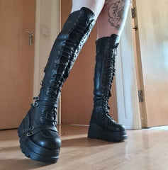 Thigh High Black Leather Gothic Platform Boot