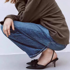 Black Bow Gothic Slingbacks Pointed High Heel