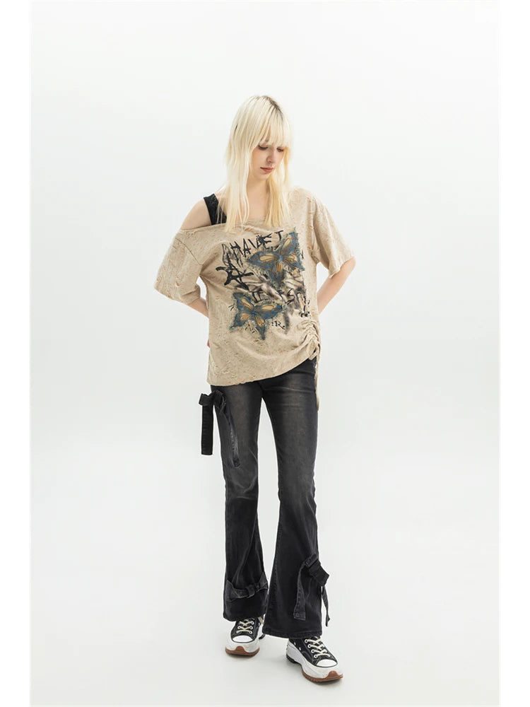 Black Gothic Bow Flare Denim Pant Main image