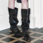 Pointed Toe Metal Rivet Gothic Knee-High Boot