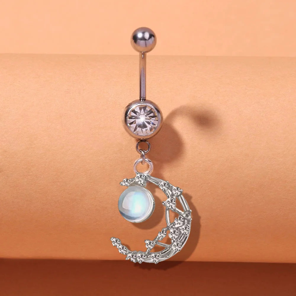 AB Butterfly Moon Pink Gothic Belly Ring Main image