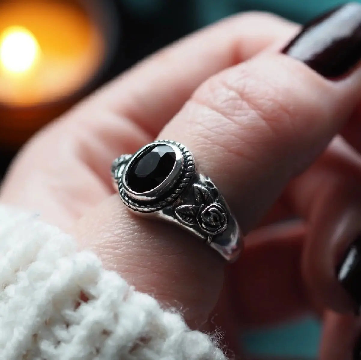 Vintage Rose Gothic Black Gemstone Ring Main image