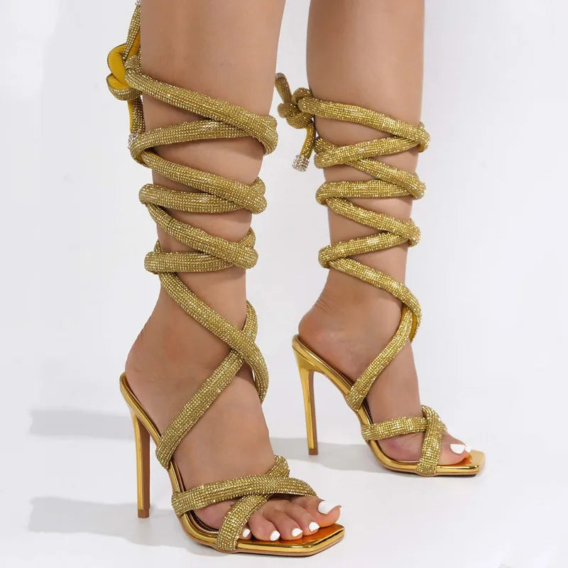 Rhinestone Gothic Ankle Strap Gladiator Sandals High Heel