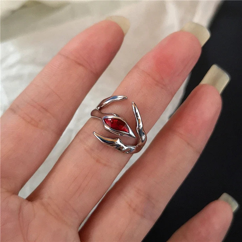 Goth Punk Red Crystal Heart Cross Ring