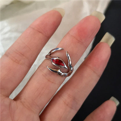 Goth Punk Red Crystal Heart Cross Ring