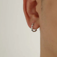 Silver Thorns Hoop Five-Pointed Star Earring