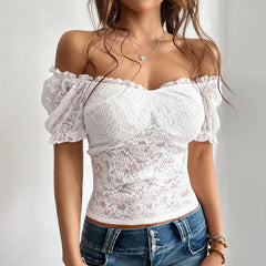 Sexy Lace One-shoulder Slim-fitting Crop Top