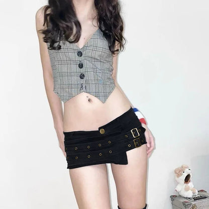 Metal Buckle Low Waist Short
