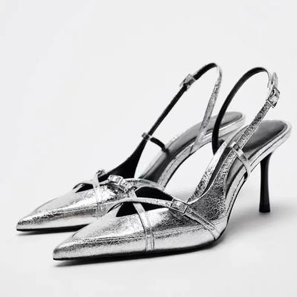 Black Bow Gothic Slingbacks Pointed High Heel