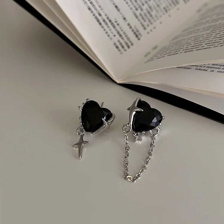 Dark Punk Metal Chain Cross Love Earring