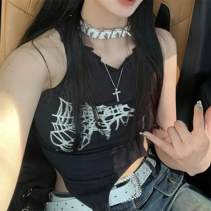 Spider Web Print Aesthetic Bandage Crop Top