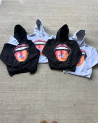 Gothic Lips Graphic Pullover Hoodie