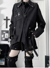 Gothic Metal Accent Tie Blouse