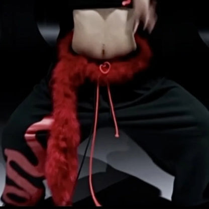 Y2K Gothic Punk Fur Plush Waist Chain Belt