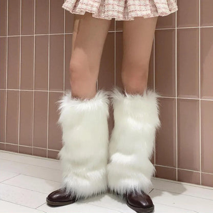 Gothic White Fur Boot Cover Sock