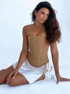 Mesh Backless Patchwork Slim Tank Crop Top