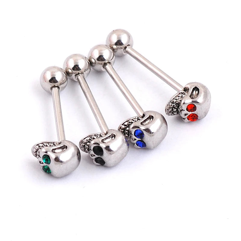 Skull Zircon Stainless Steel Barbell Tongue Ring Main image