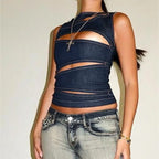 Solid Color Hollow Slim Vest Crop Top