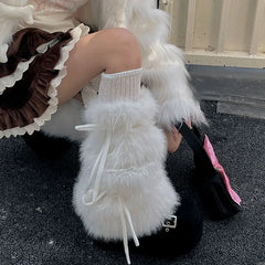 Gothic Rabbit Fur Bow Plush Sock