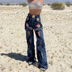 Patchwork Gothic Hollow Button Pant