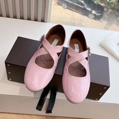 Small Niche Round Toe Cross Silver Mary Jane Flat