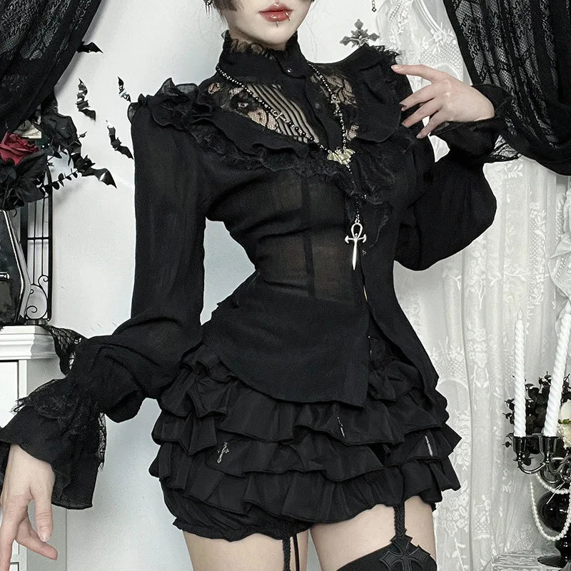 Embroidered Mesh Flare Sleeve Blouse Main image