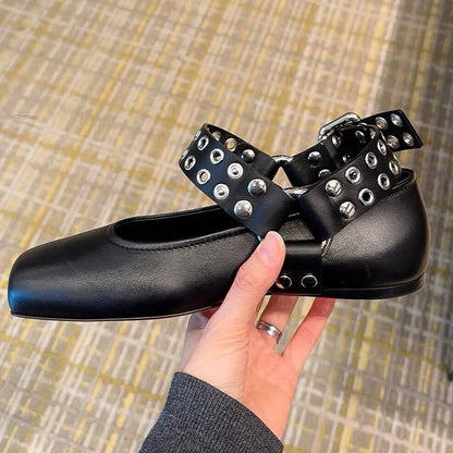 Pointed Toe Chunky Slingbacks Belt Buckle Flat