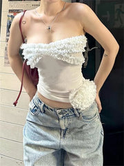 Off Shoulder Ruffle Tube Top Y2K Crop Top