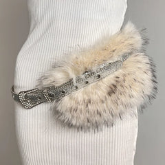Punk Gothic Studded Fur Y2K Rhinestone Belt