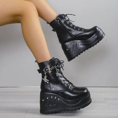 2024 Fashion Punk Goth Platform Wedge Gothic Boot